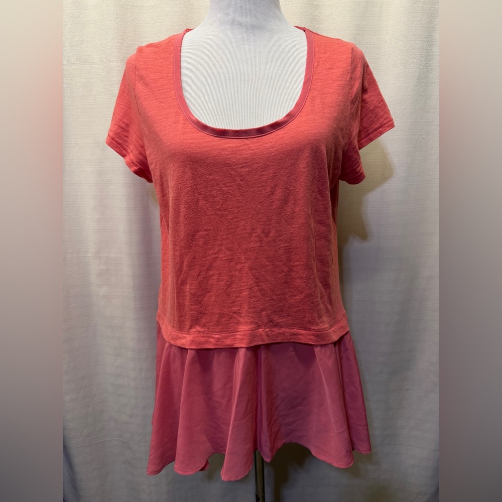 Postmark By Anthro Orange Short Sleeve Distressed Scoop Neck Pullover Top Sz L